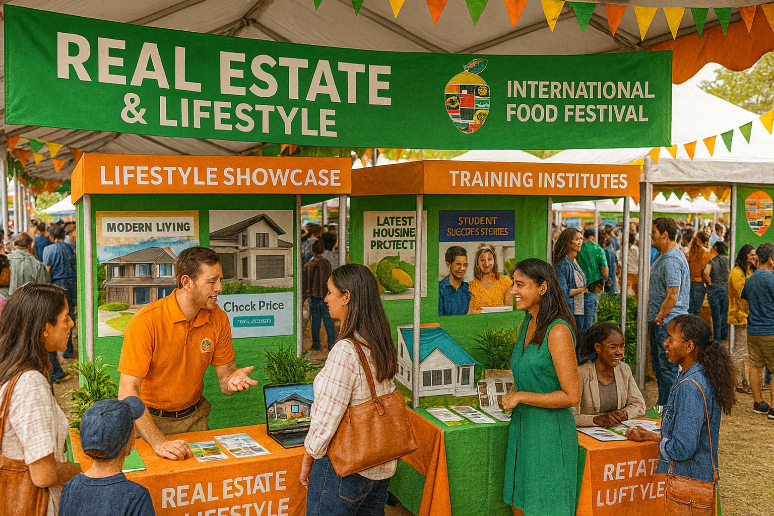 Real estate and lifestyle showcase with property exhibits